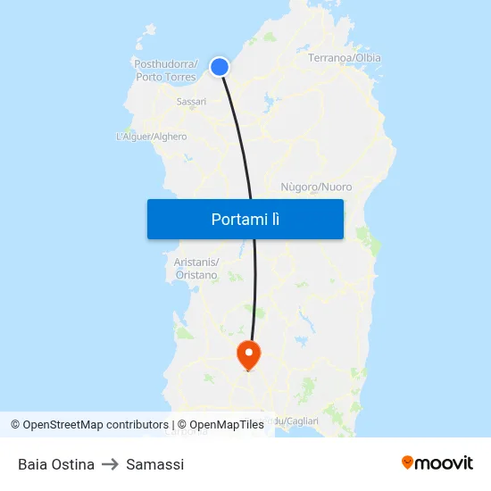 Baia Ostina to Samassi map