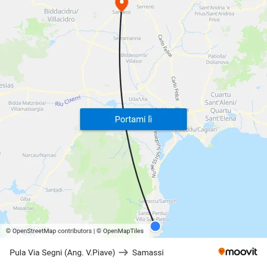 Pula Via Segni (Ang. V.Piave) to Samassi map