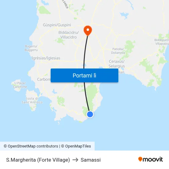 S.Margherita (Forte Village) to Samassi map