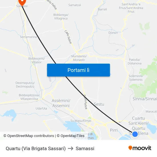 Quartu (Via Brigata Sassari) to Samassi map