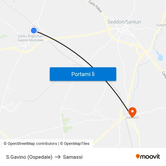 S.Gavino (Ospedale) to Samassi map