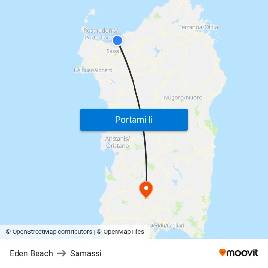 Eden Beach to Samassi map