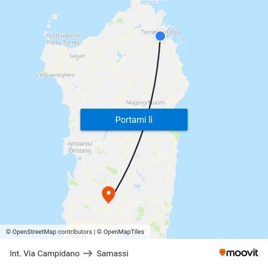 Int. Via Campidano to Samassi map