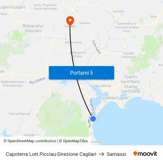 Capoterra Lott.Picciau-Direzione Cagliari to Samassi map