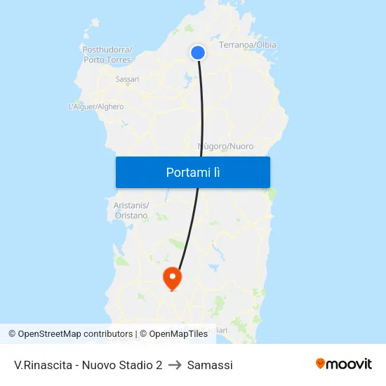 V.Rinascita - Nuovo Stadio 2 to Samassi map