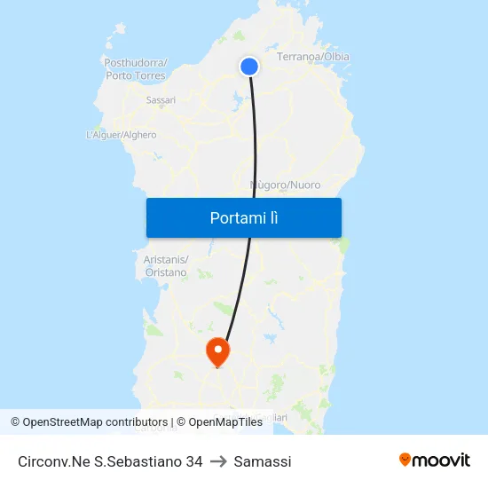 Circonv.Ne S.Sebastiano 34 to Samassi map