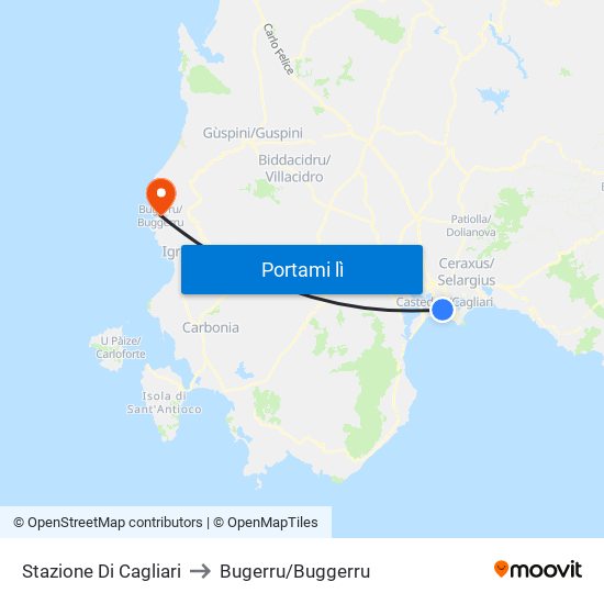 Stazione Di Cagliari to Bugerru/Buggerru map