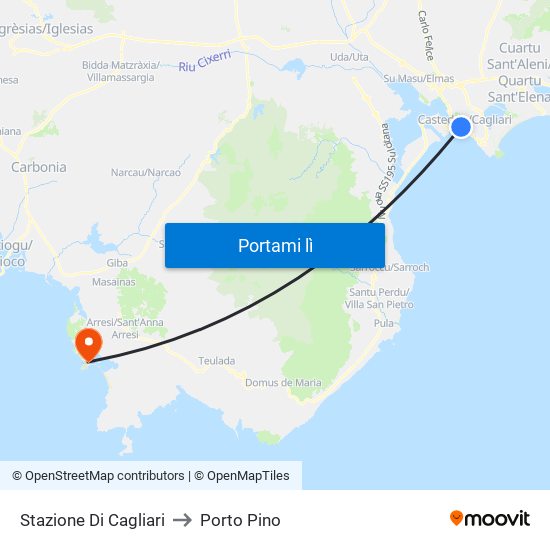 Stazione Di Cagliari to Porto Pino map