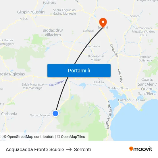 Acquacadda Fronte Scuole to Serrenti map