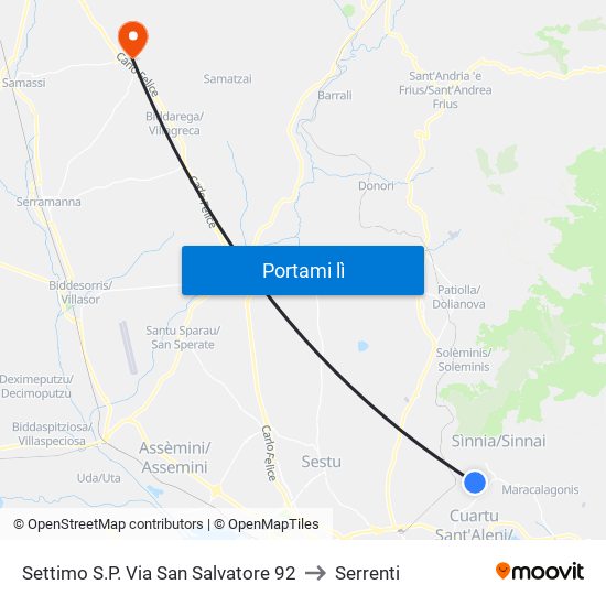 Settimo S.P. Via San Salvatore 92 to Serrenti map