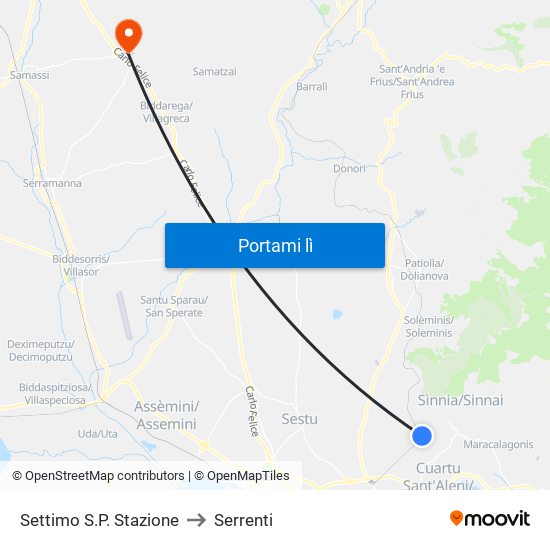 Settimo S.P. Stazione to Serrenti map