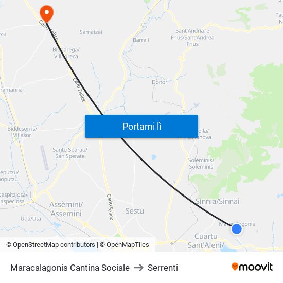 Maracalagonis Cantina Sociale to Serrenti map