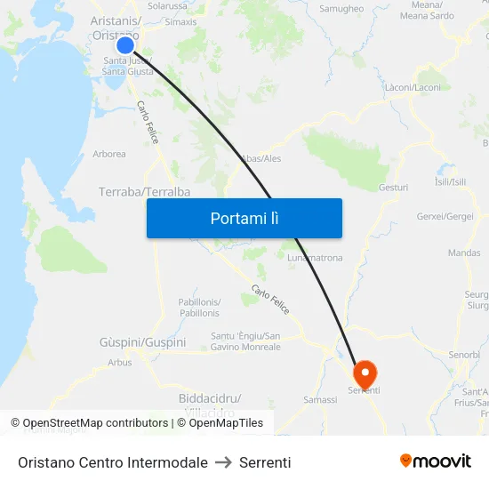 Oristano Centro Intermodale to Serrenti map