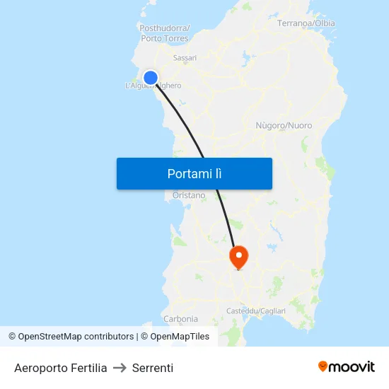 Aeroporto Fertilia to Serrenti map
