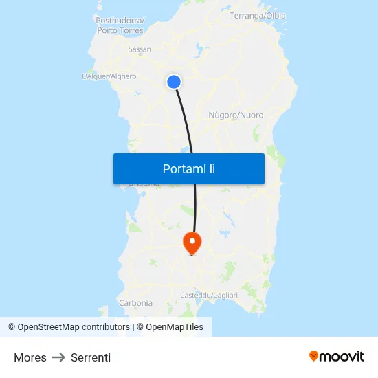 Mores to Serrenti map