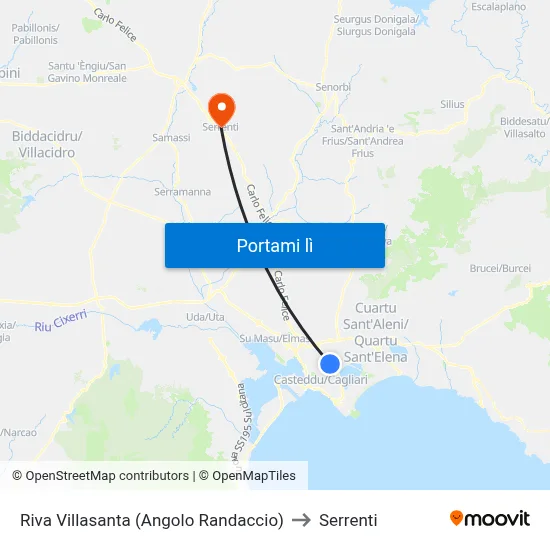 Riva Villasanta (Angolo Randaccio) to Serrenti map