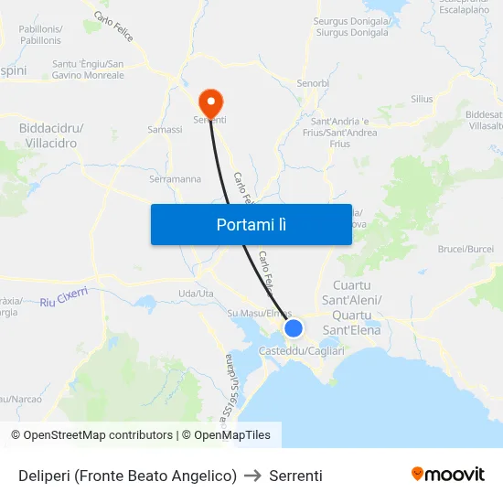 Deliperi (Fronte Beato Angelico) to Serrenti map