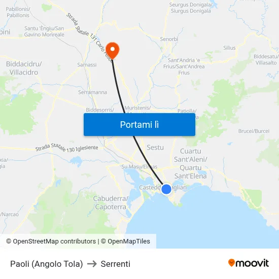 Paoli (Angolo Tola) to Serrenti map