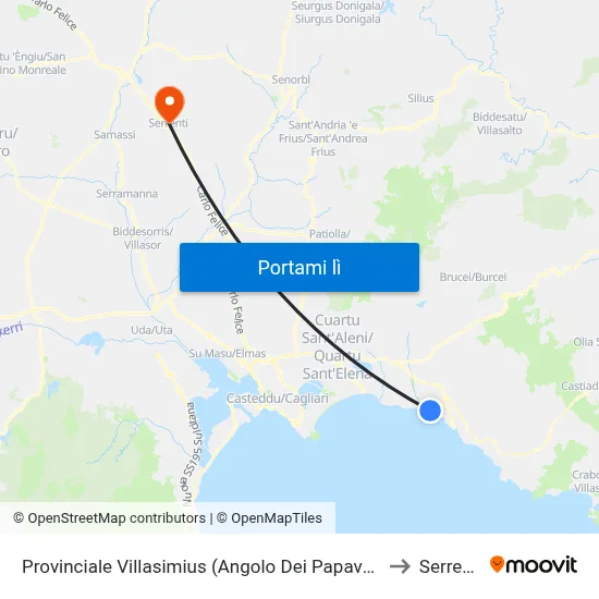 Provinciale Villasimius (Angolo Dei Papaveri) to Serrenti map