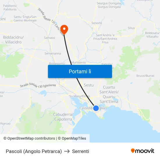 Pascoli (Angolo Petrarca) to Serrenti map