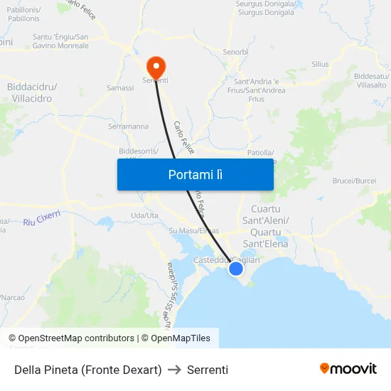 Della Pineta (Fronte Dexart) to Serrenti map