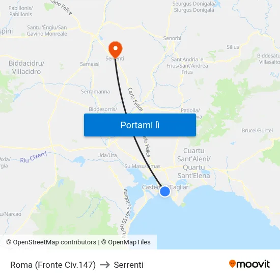 Roma (Fronte Civ.147) to Serrenti map