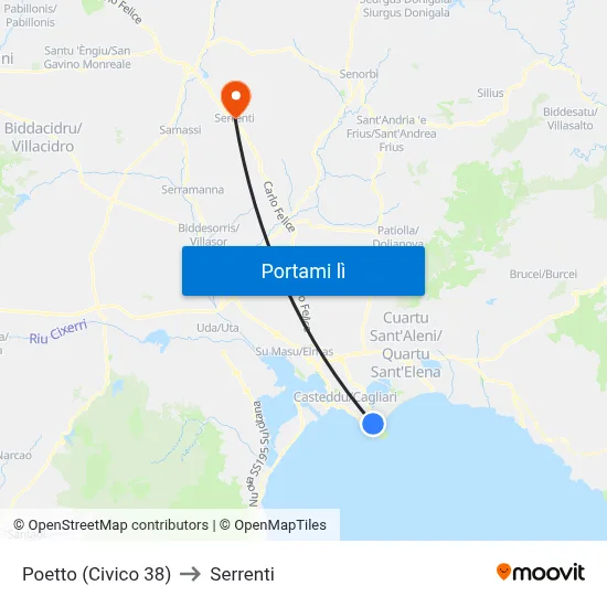 Poetto (Civico 38) to Serrenti map