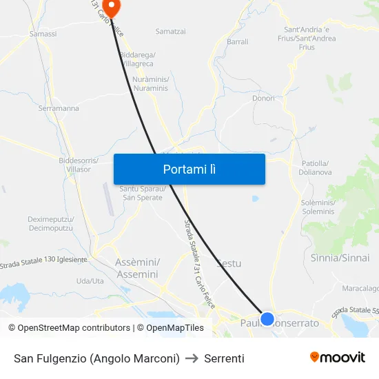 San Fulgenzio (Angolo Marconi) to Serrenti map