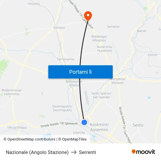 Nazionale (Angolo Stazione) to Serrenti map