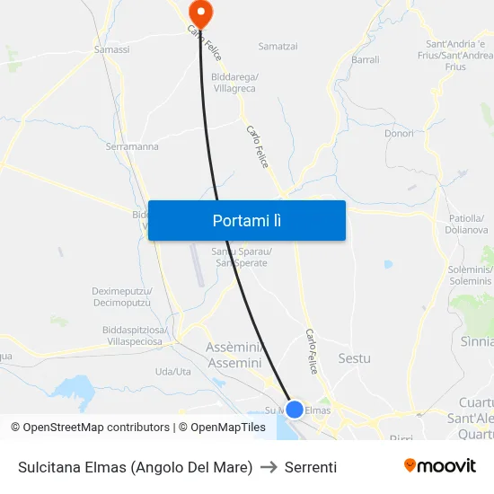 Sulcitana Elmas (Angolo Del Mare) to Serrenti map