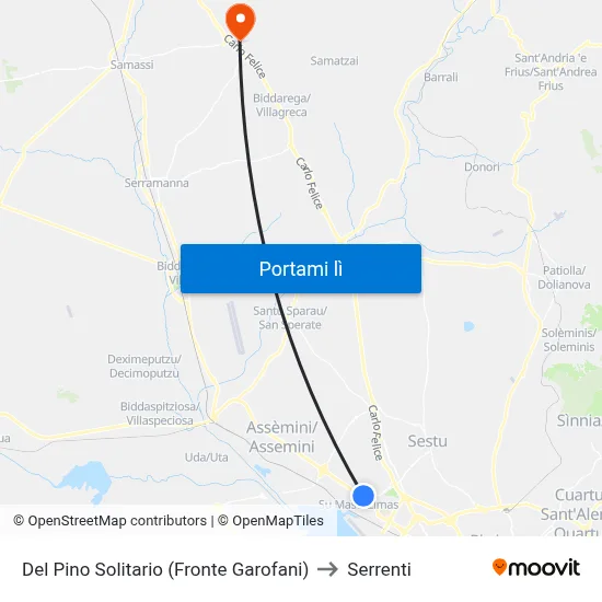 Del Pino Solitario (Fronte Garofani) to Serrenti map