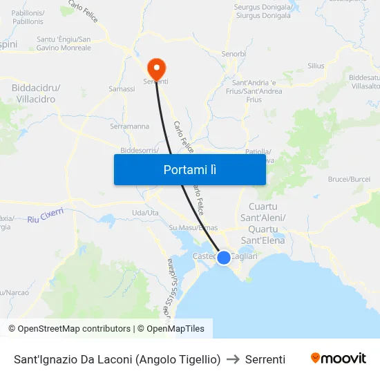 Sant'Ignazio Da Laconi (Angolo Tigellio) to Serrenti map