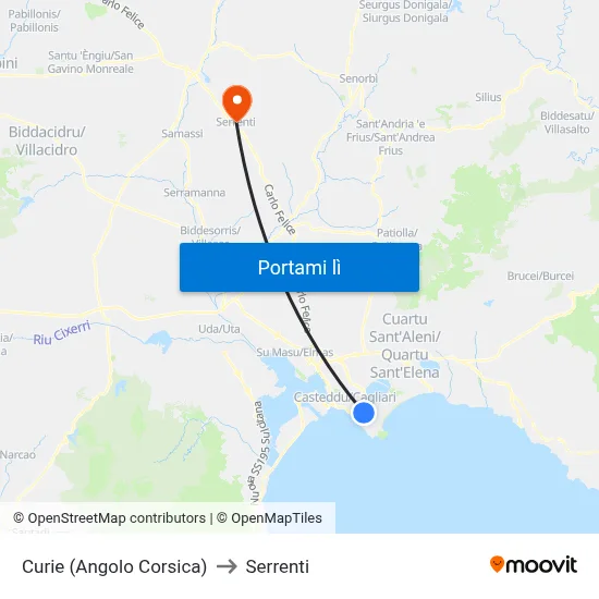 Curie (Angolo Corsica) to Serrenti map