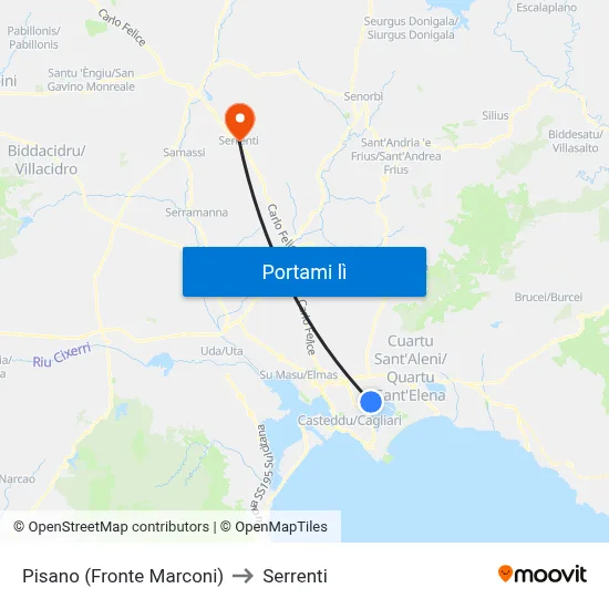 Pisano (Fronte Marconi) to Serrenti map