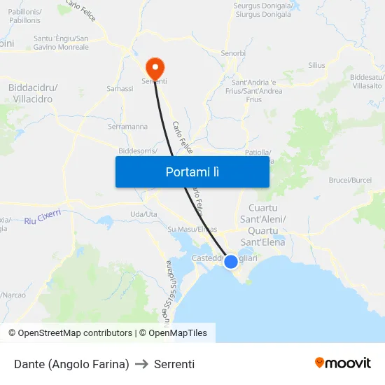 Dante (Angolo Farina) to Serrenti map