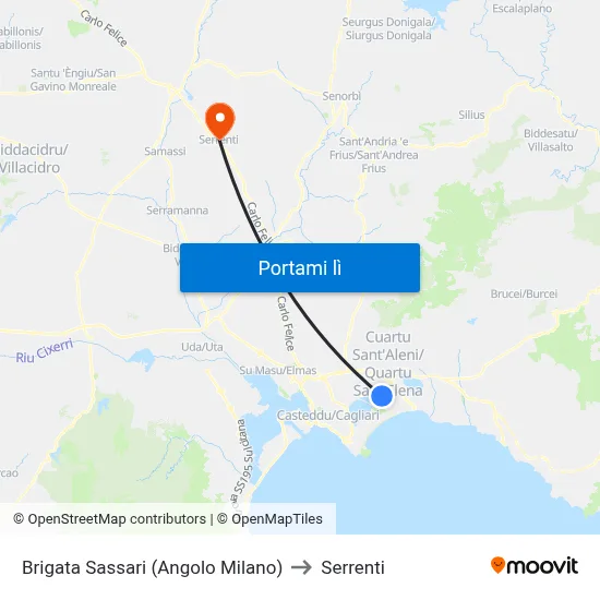 Brigata Sassari (Angolo Milano) to Serrenti map