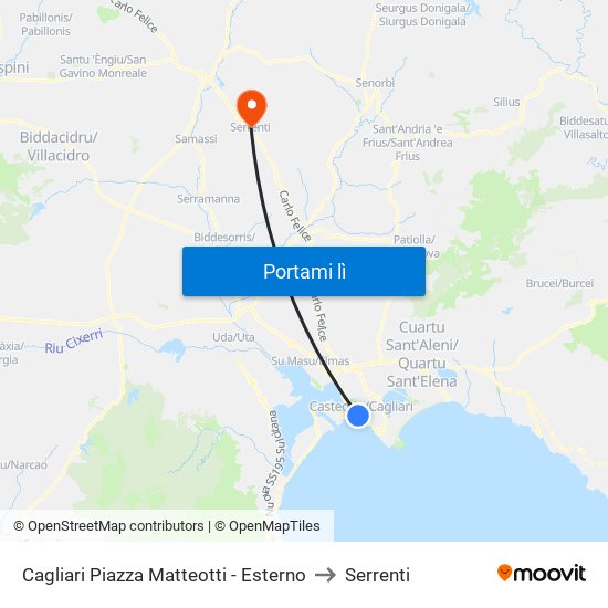 Cagliari Piazza Matteotti - Esterno to Serrenti map