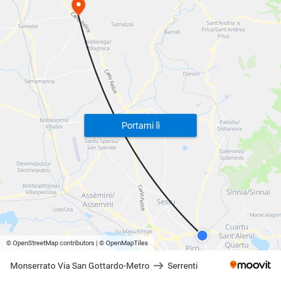 Monserrato Via San Gottardo-Metro to Serrenti map