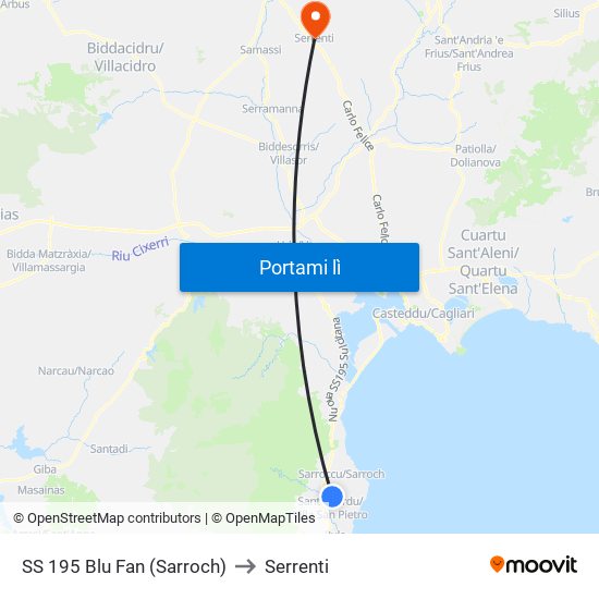 SS 195 Blu Fan (Sarroch) to Serrenti map