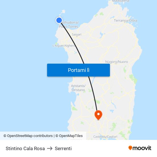 Stintino Cala Rosa to Serrenti map