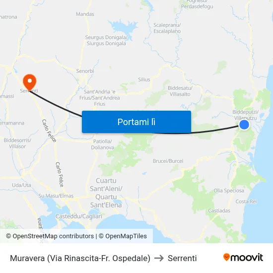 Muravera (Via Rinascita-Fr. Ospedale) to Serrenti map