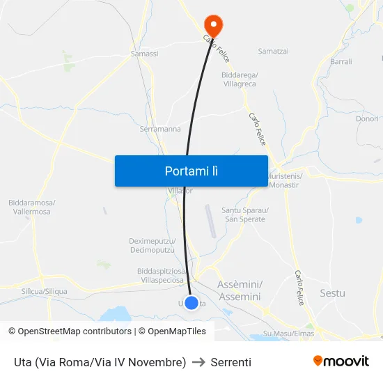 Uta (Via Roma/Via IV Novembre) to Serrenti map