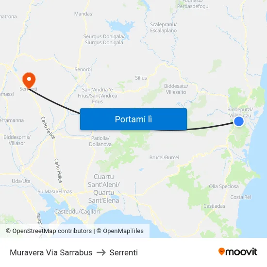 Muravera Via Sarrabus to Serrenti map