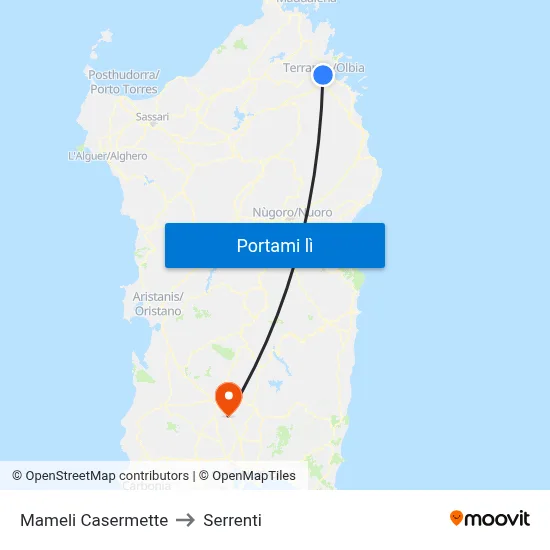 Mameli Casermette to Serrenti map