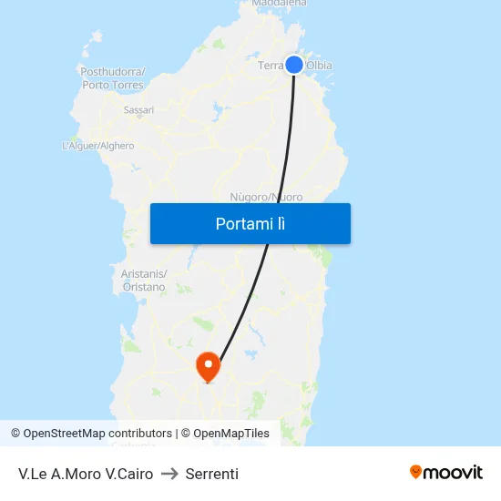 V.Le A.Moro V.Cairo to Serrenti map
