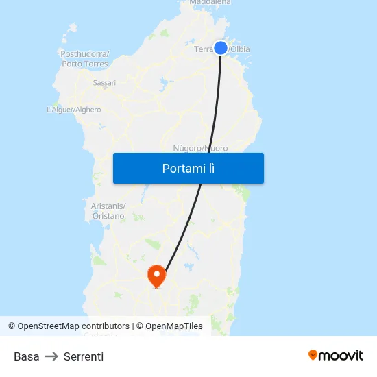 Basa to Serrenti map