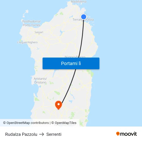 Rudalza Pazzolu to Serrenti map