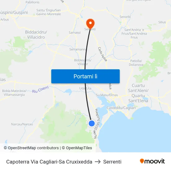 Capoterra Via Cagliari-Sa Cruxixedda to Serrenti map