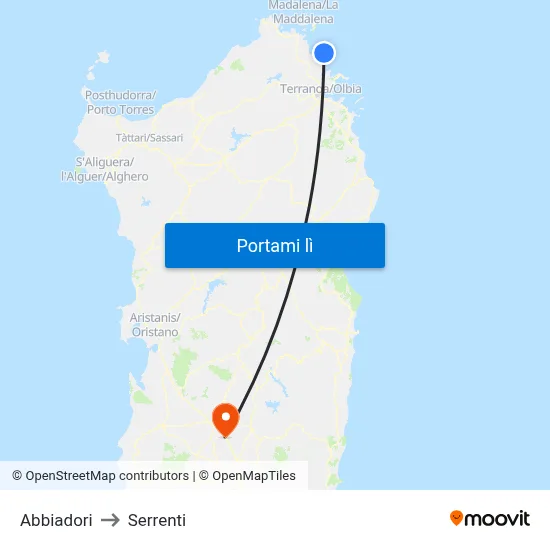 Abbiadori to Serrenti map