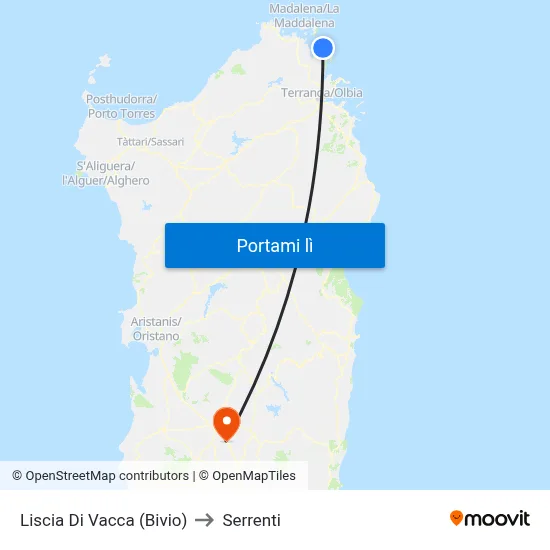 Liscia Di Vacca (Bivio) to Serrenti map